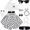10Pcs Sock Hop Outfits Women 1950s Poodle Skirts and Accessories dot