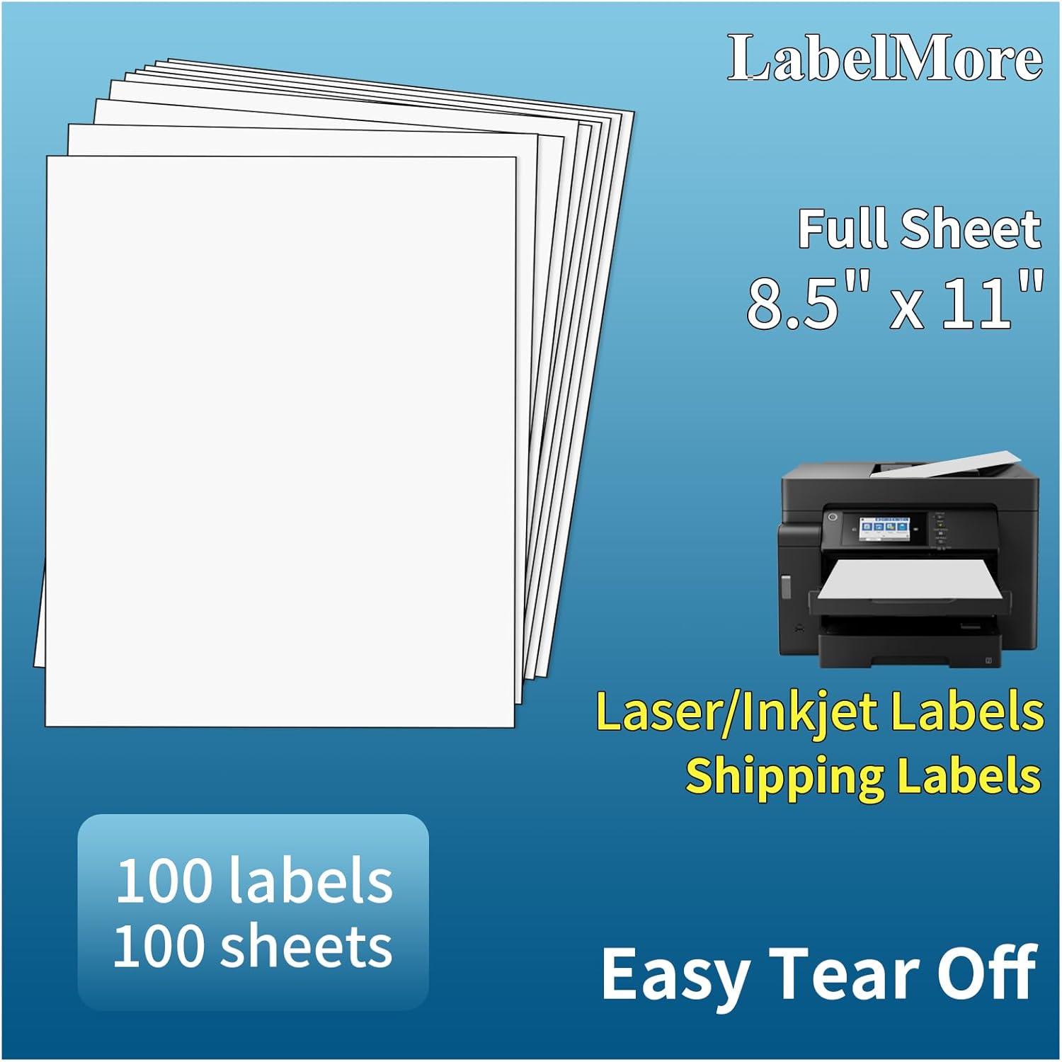 Premium LabelMore Sticker Paper: 100 Sheets for Laser & Inkjet Printers
