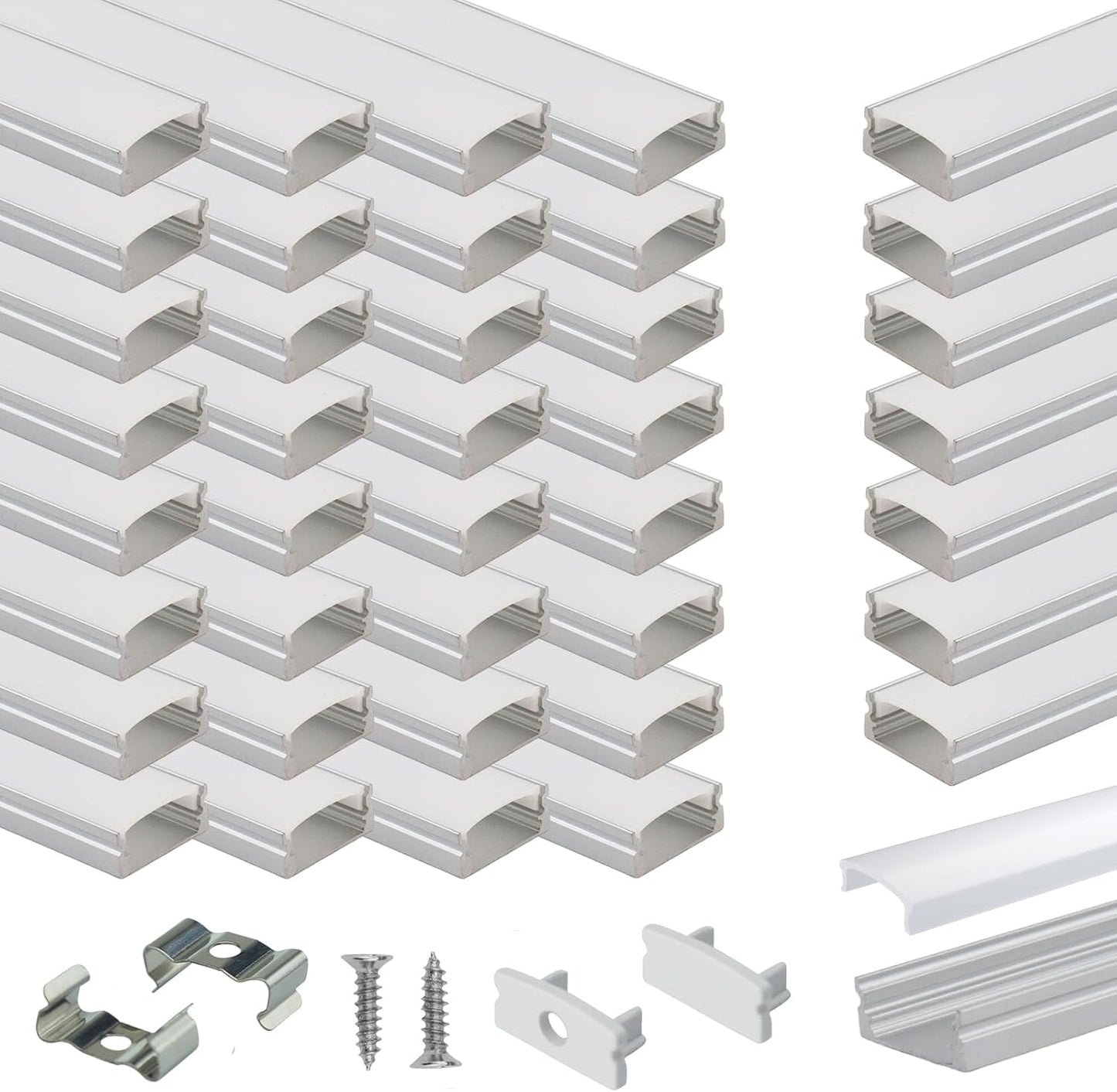 Muzata 40Pack 3.3FT LED Channel Aluminum U Shape Silver Diffuser