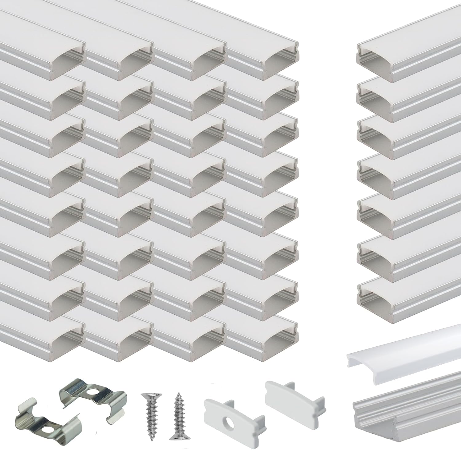 Muzata 40Pack 3.3FT LED Channel Aluminum U Shape Silver Diffuser