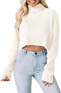 Turtleneck Cropped Sweater for Women - Cozy Ribbed Knit Fall Top