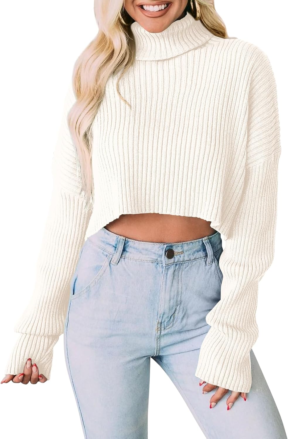 Trendy Turtleneck Cropped Sweater for Women by PRETTYGARDEN