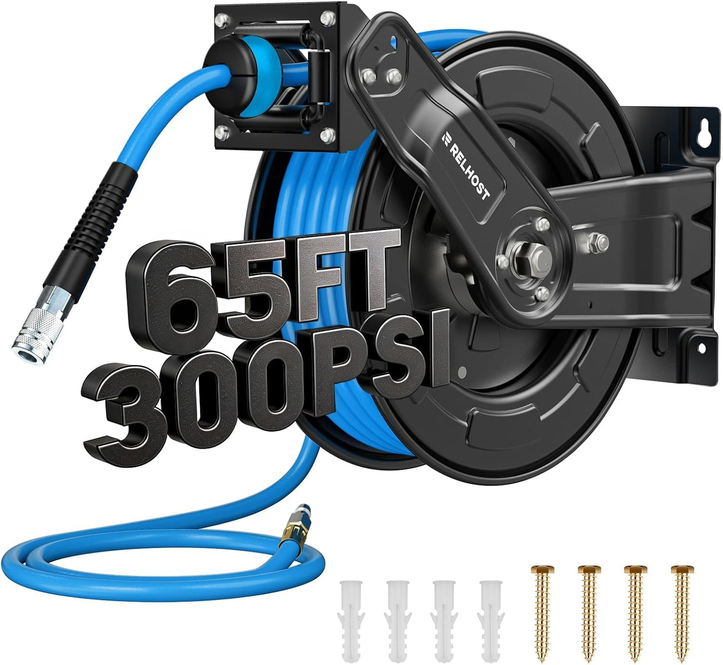 Retractable Air Hose Reel with 65ft Hybrid Hose for Workshops