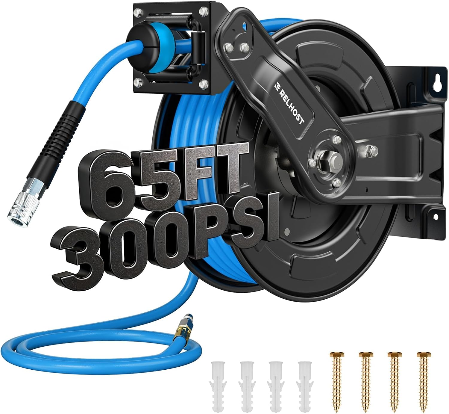 Retractable Air Hose Reel with 65ft Hybrid Hose for Workshops