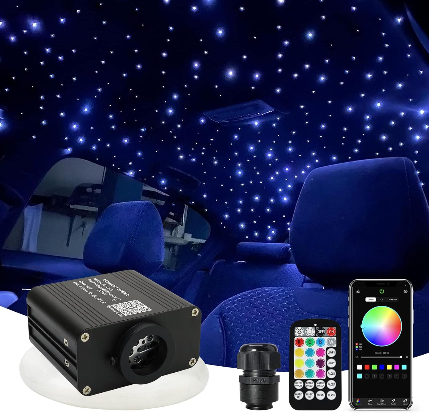 Upgraded 16W RGBW Fiber Optic Lights Kit for Car and Home