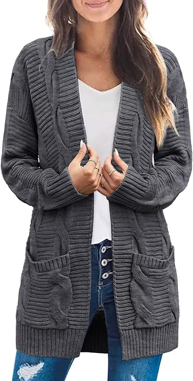 MEROKEETY Women's Long Sleeve Cable Knit Cardigan for Fall