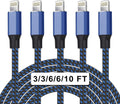iPhone Charger 5Pack Lightning Cables (3/3/6/6/10 ft) - Fast Charge