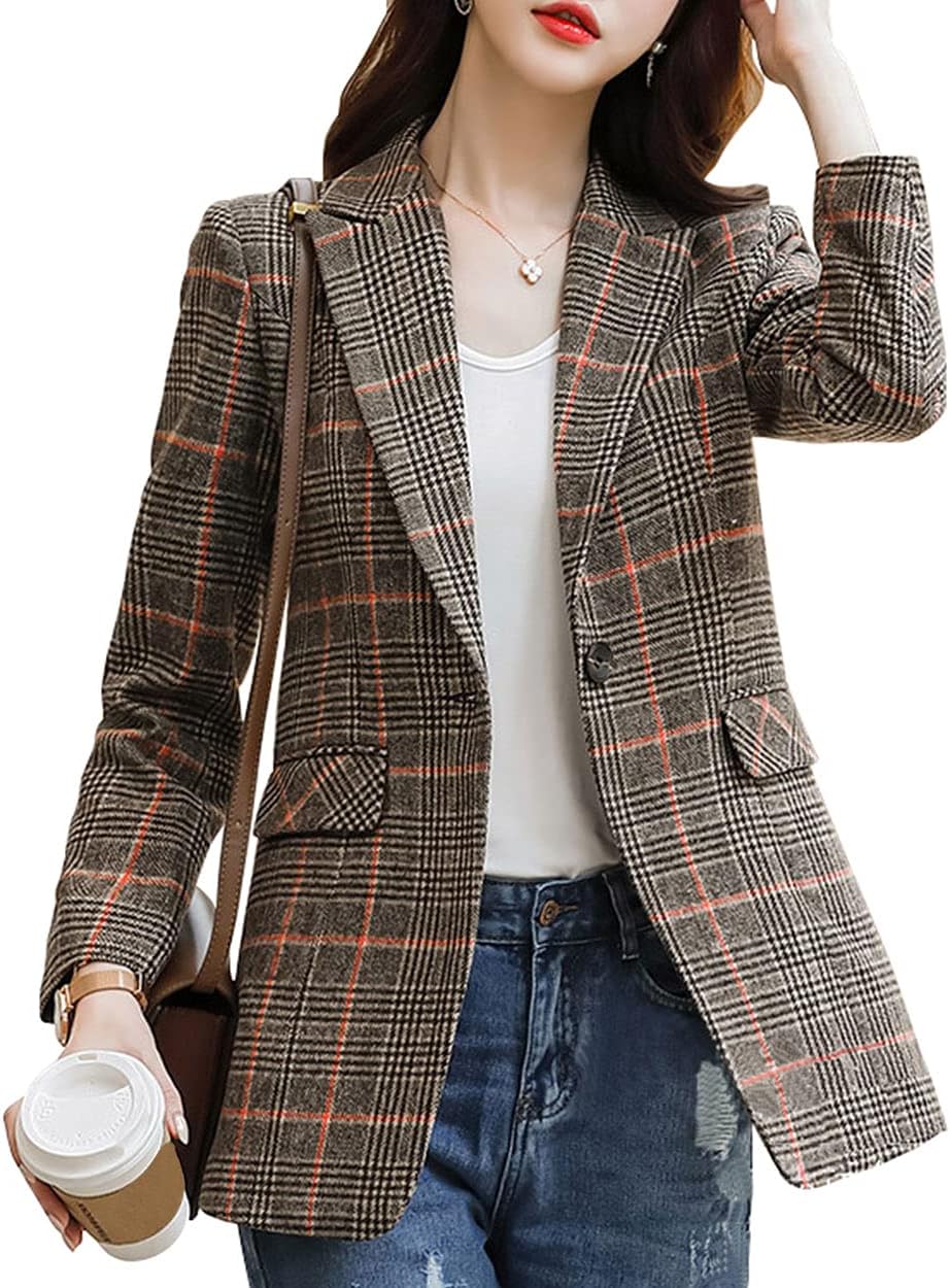 Stylish Houndstooth Plaid Blazer for Women - Chic and Versatile