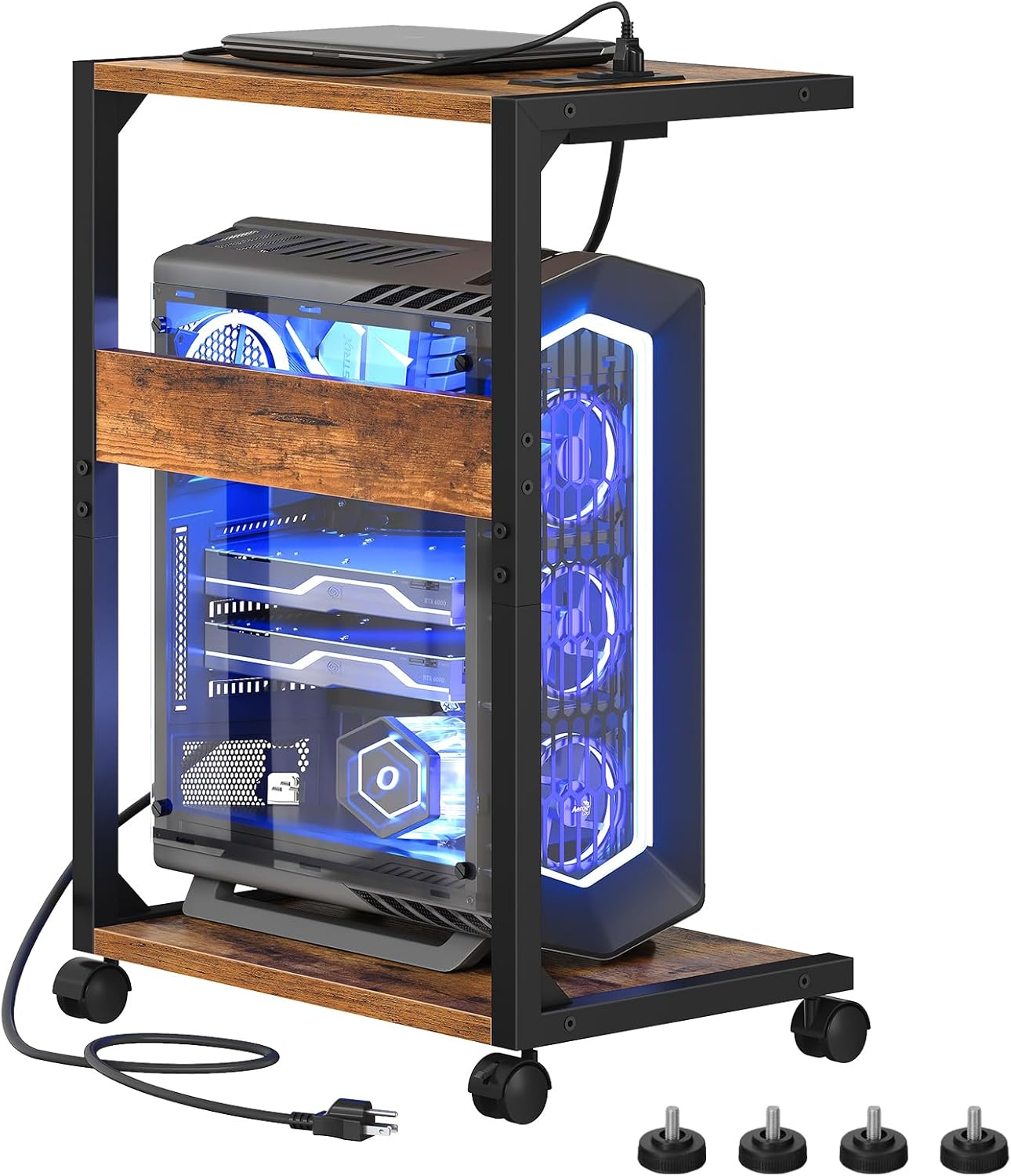 HOOBRO Computer Tower Stand with Charging Station and Wheels