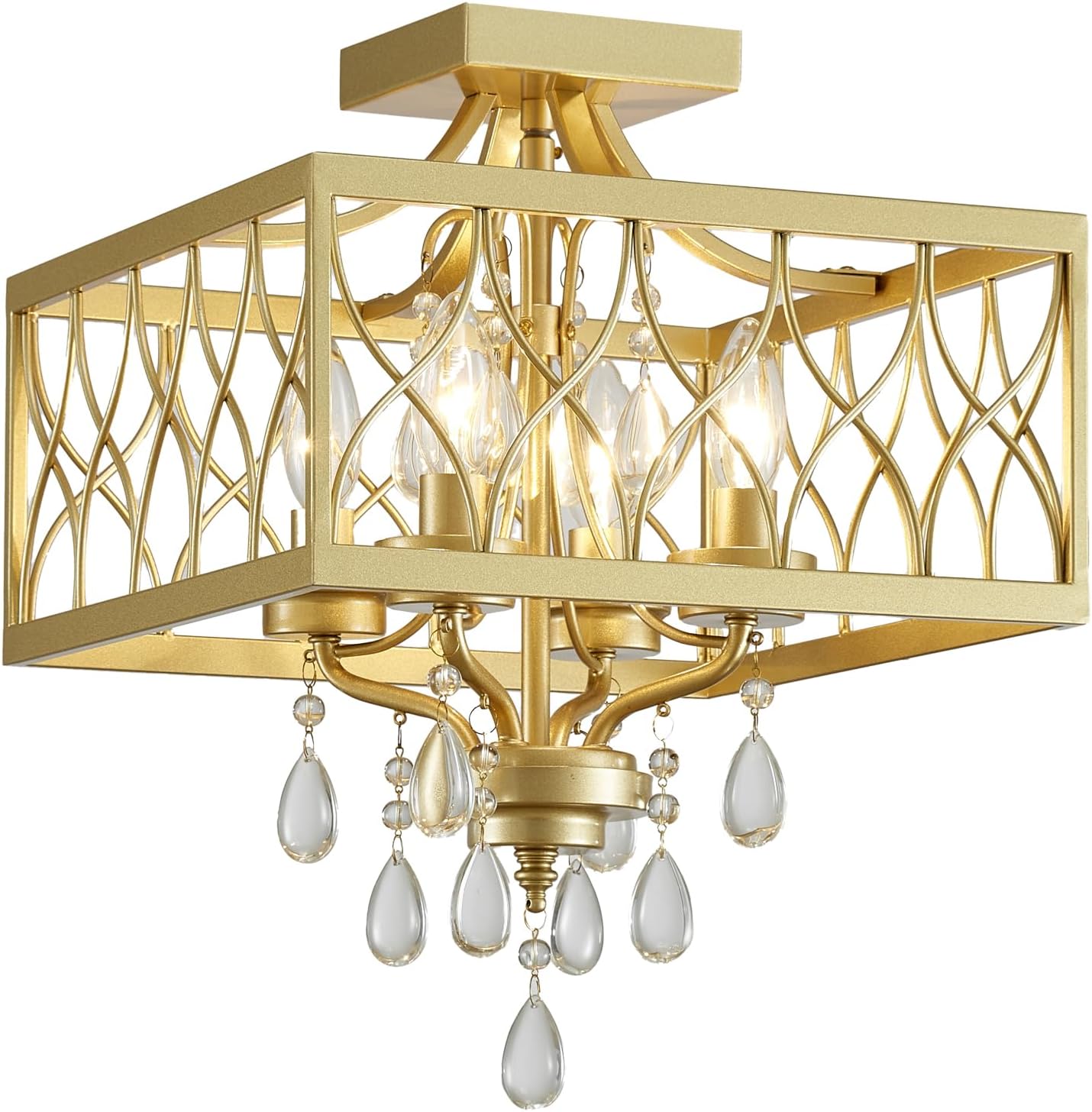 Crystal Semi Flush Mount Ceiling Light for Modern Farmhouse Decor