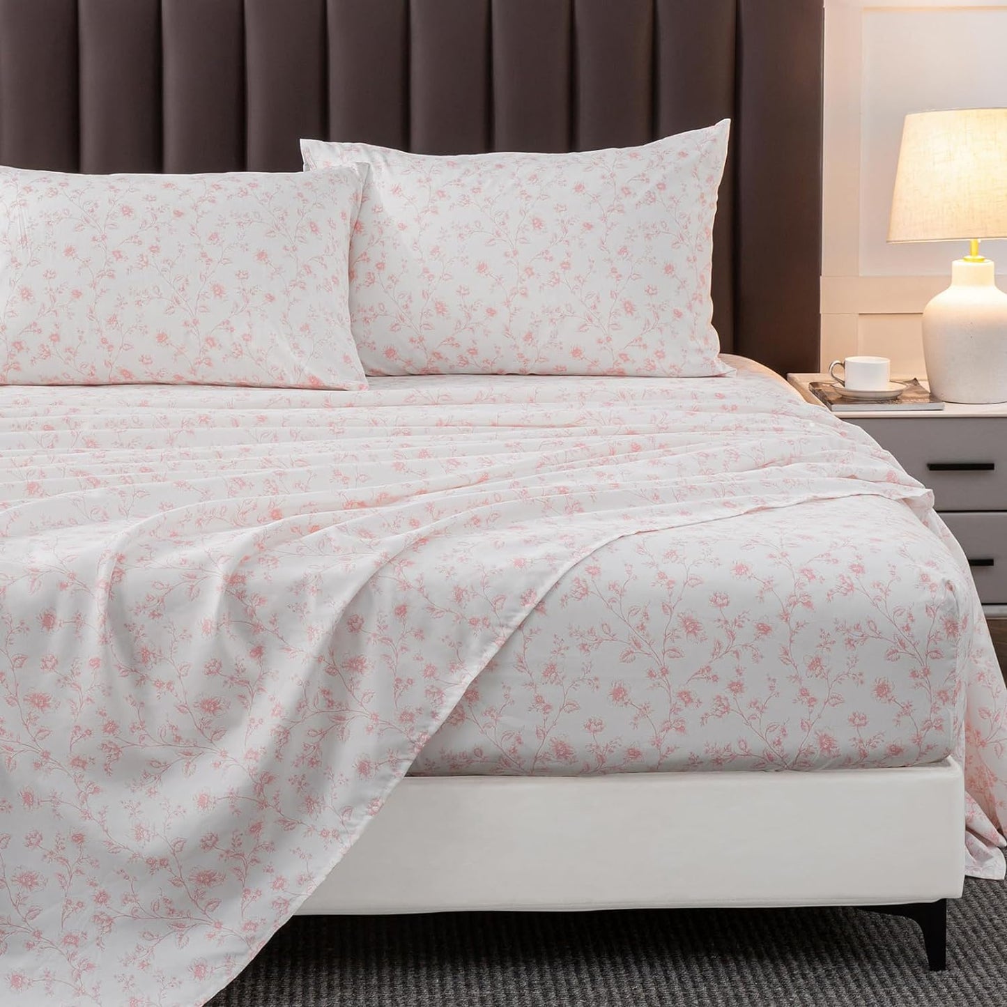 HYPREST Pink Floral Sheets King Set for a Cozy Bedroom Retreat