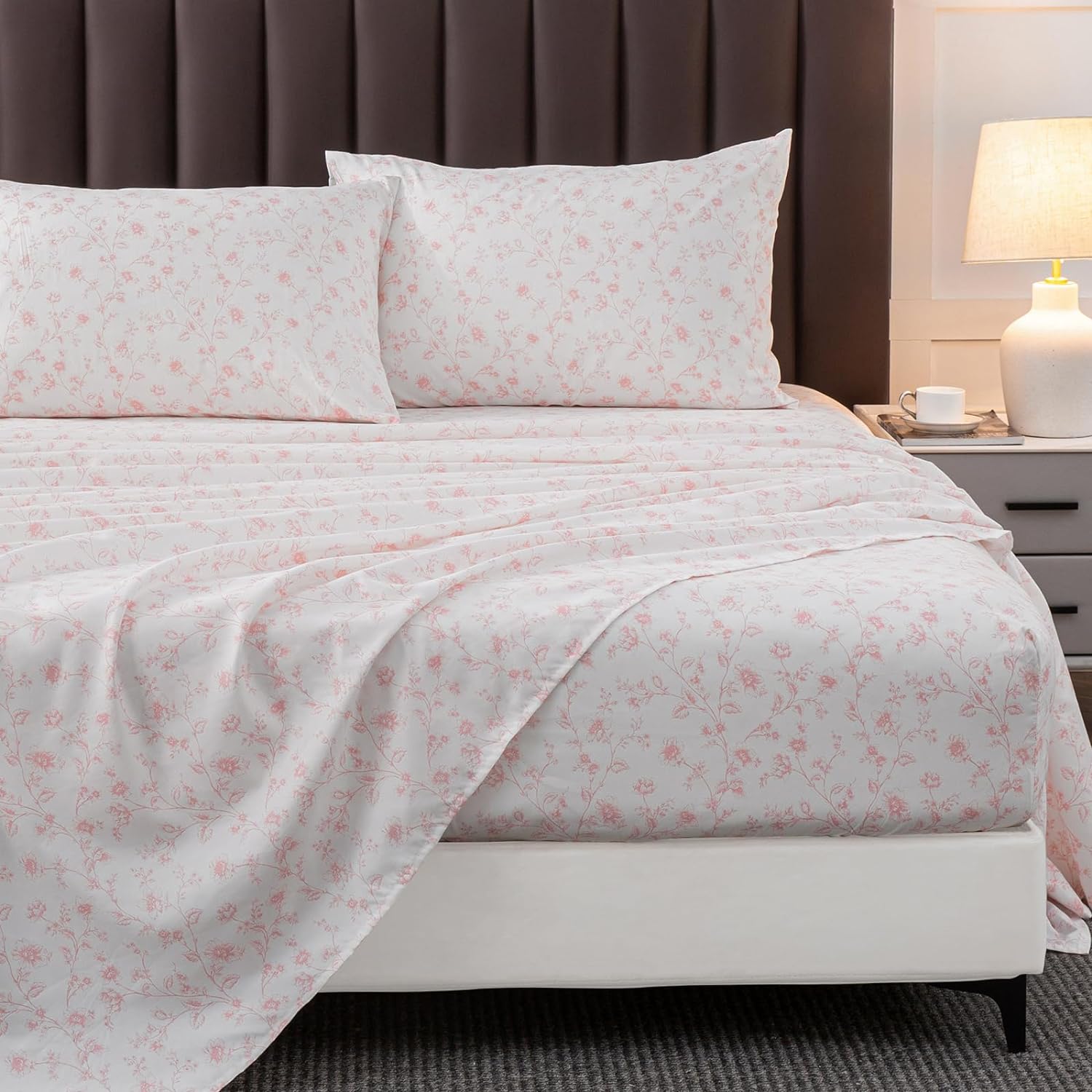 HYPREST Pink Floral Sheets King Set for a Cozy Bedroom Retreat