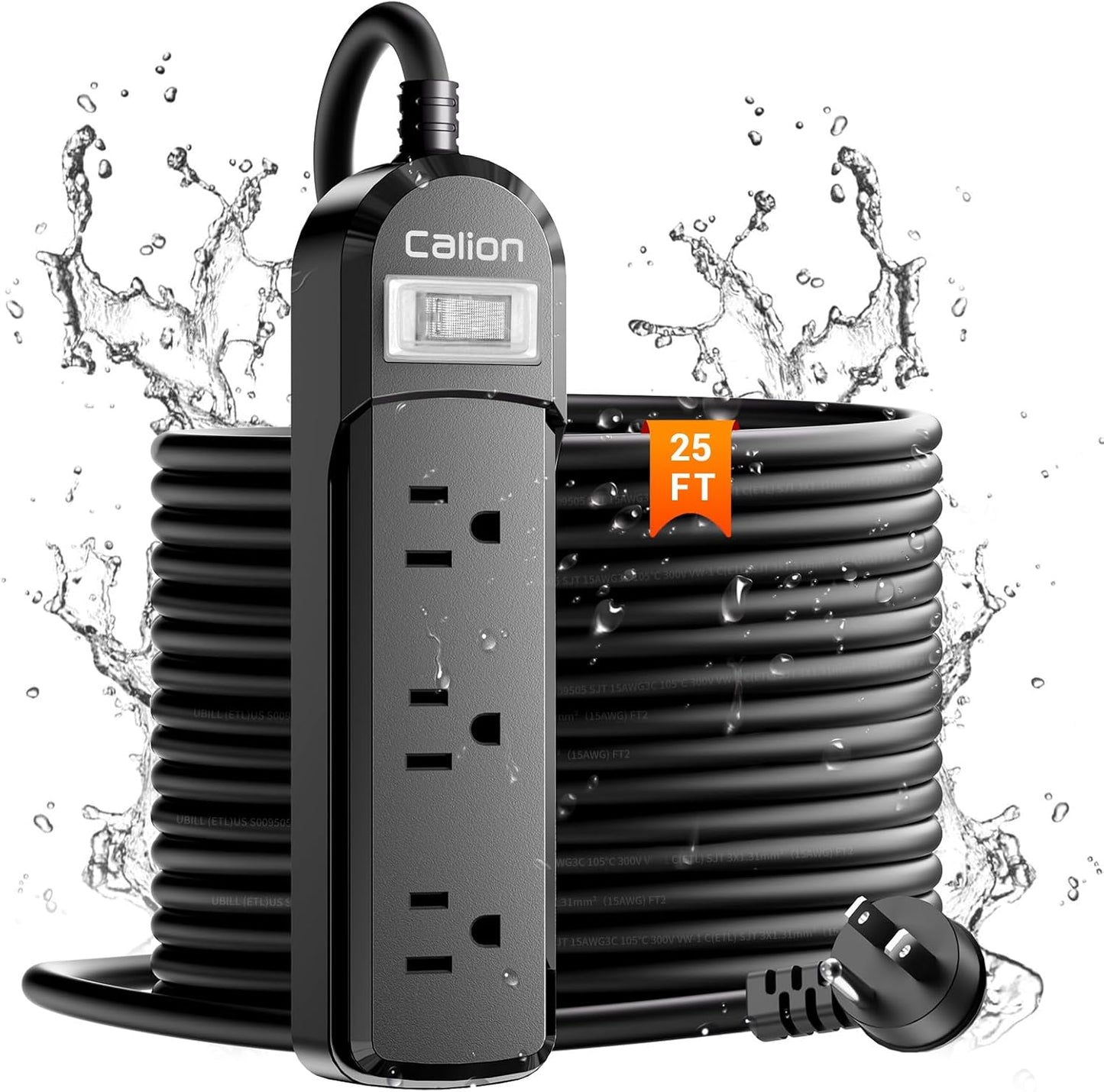 VNJ Outdoor Power Strip with 3AC Outlets and 25FT Cord