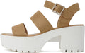 Women Open Toe Two Bands Lug Sole Block Heel Sandals - Comfortable