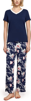 Womens Bamboo Viscose Pajamas Set Short Sleeve Top (Style LBVH)