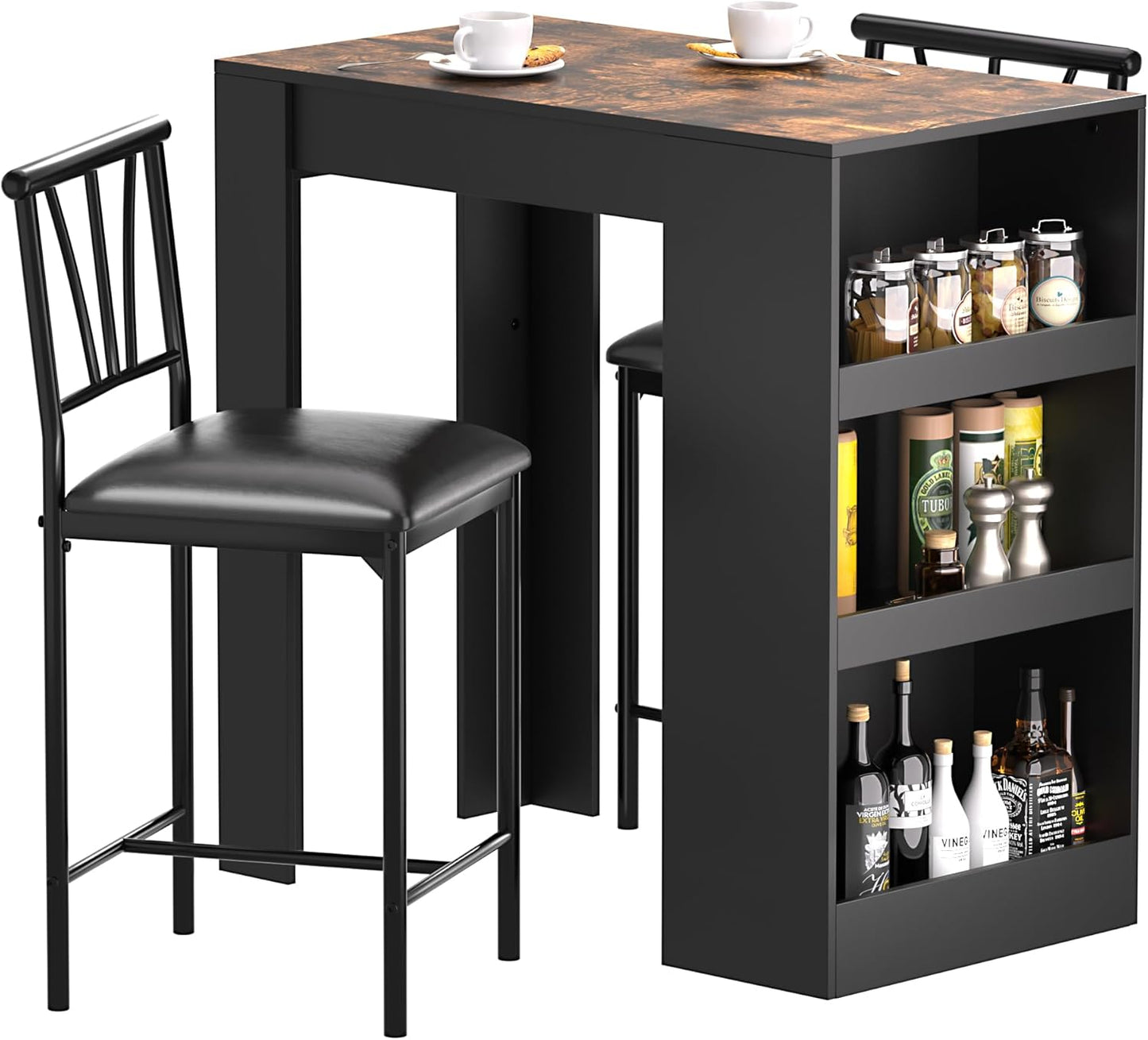 VECELO Small Bar Table and Chairs Set for Cozy Dining Experience