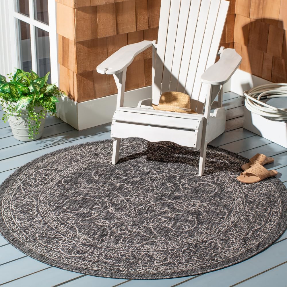 SAFAVIEH Courtyard Collection 5ft 3in Round Area Rug for All Spaces