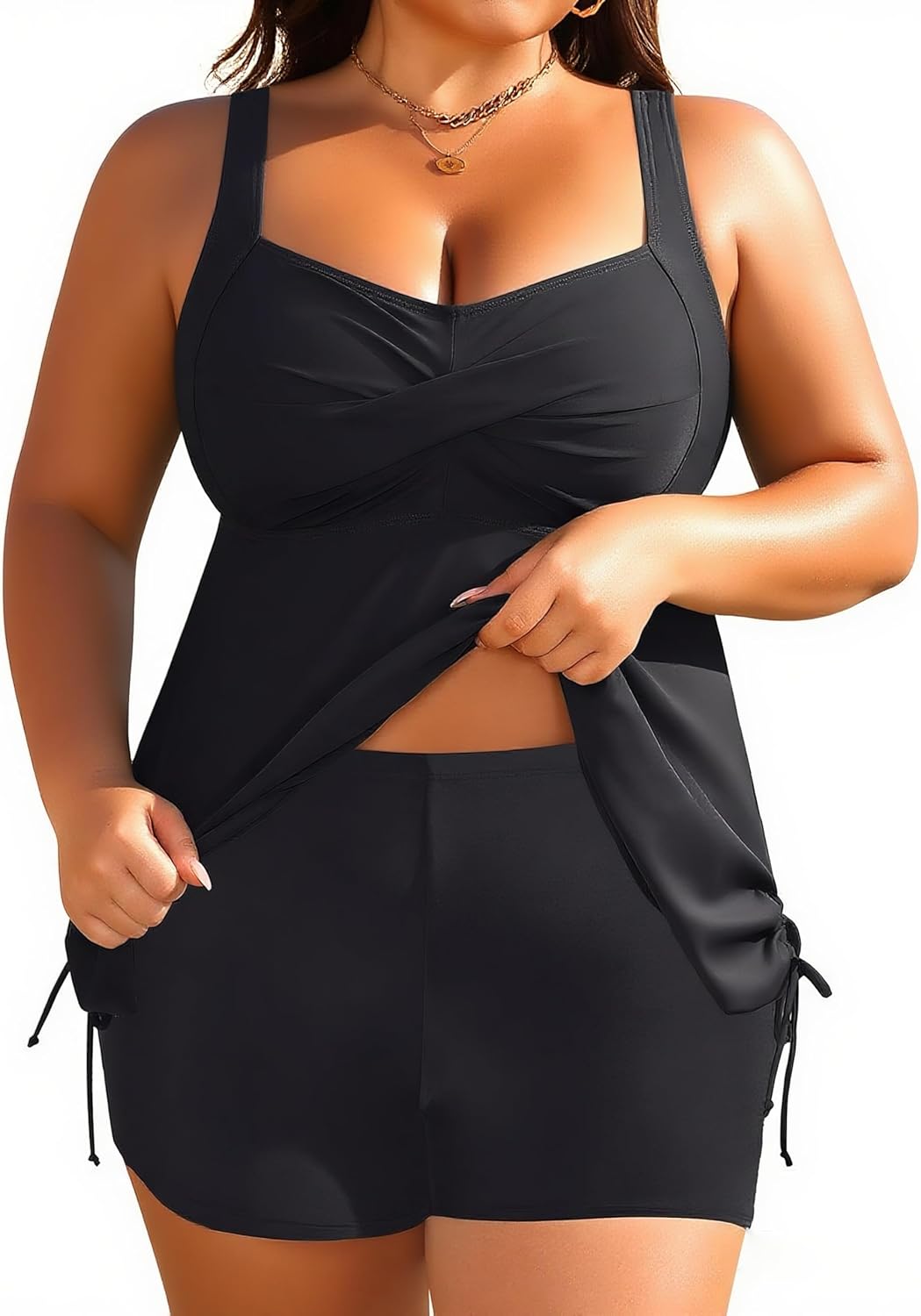 Aqua Eve Plus Size Tankini Swimsuit with Flowy Swimdress