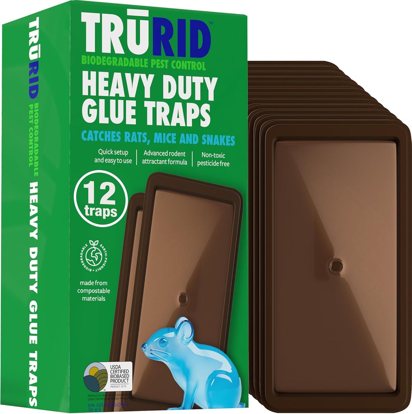 12-Pack Heavy-Duty Rat Traps - Powerful TRURID Snake Glue Trap
