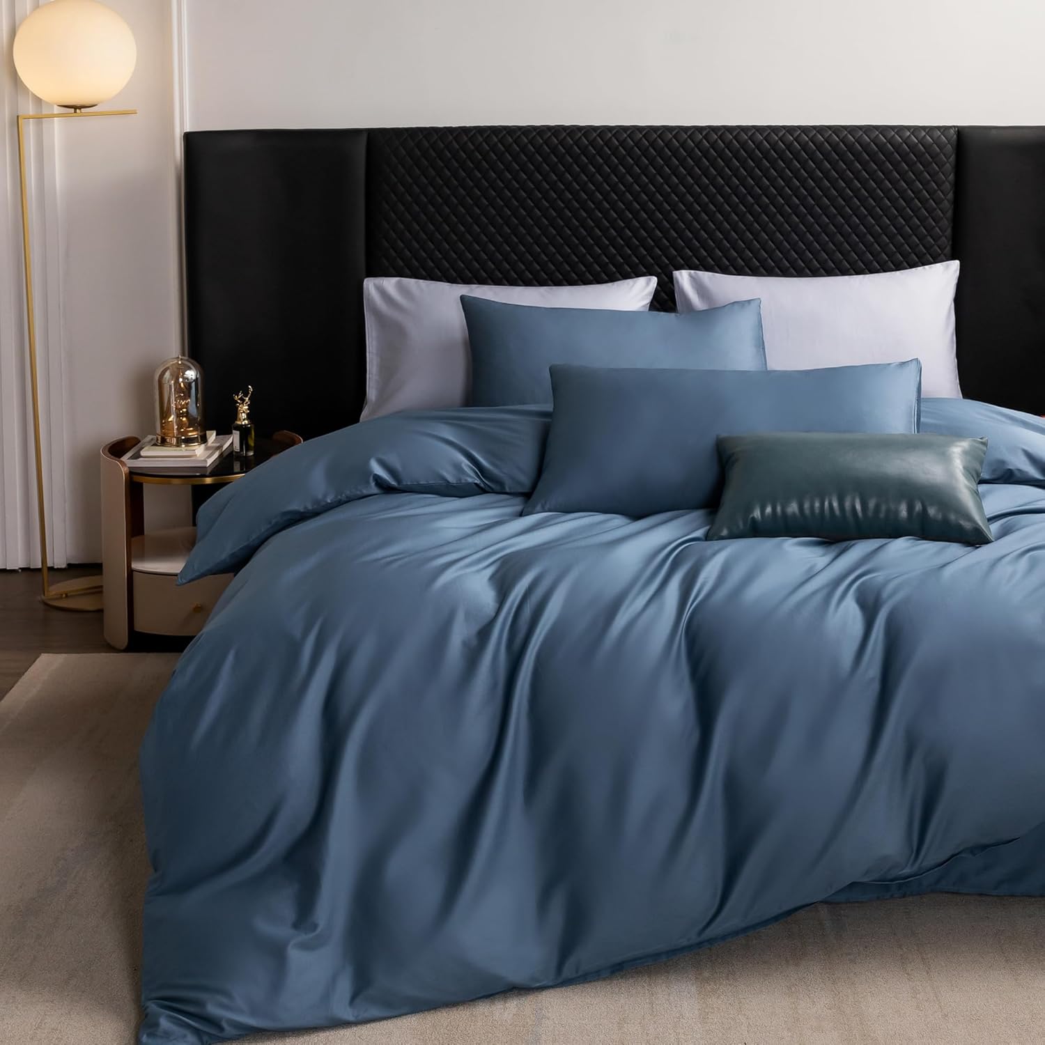 MooMee Duvet Cover Set in Dark Blue - Luxury Cotton Bedding