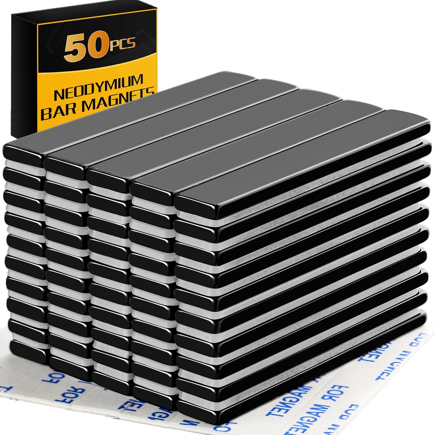 TRYMAG Neodymium Magnet Bars - 50 Pack Heavy Duty Adhesive