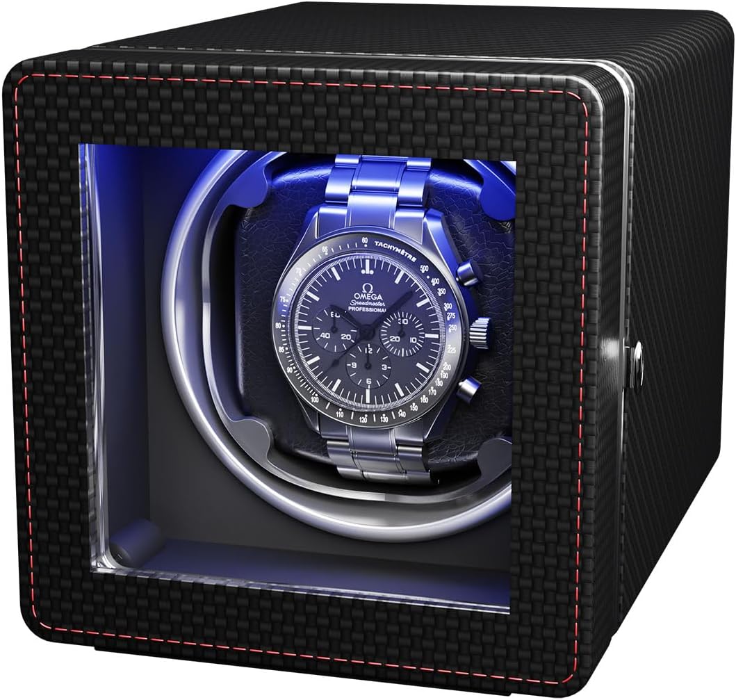 MIUGUYO Automatic Single Watch Winder - Quiet Motor, 4 Rotation Modes, LED Light - Ideal Gift!