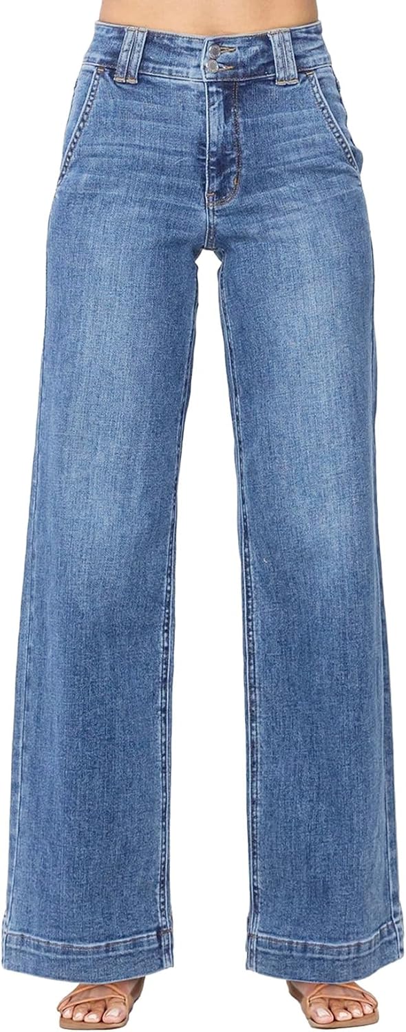 Astylish Wide Leg High Waisted Stretchy Straight Leg Jeans