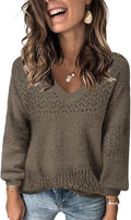 Cozy V Neck Long Sleeve Knit Sweater for Women by FEKOAFE