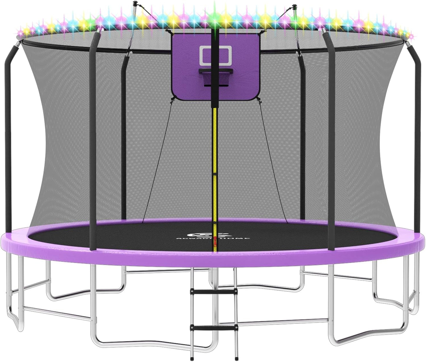 Outdoor Trampoline with Basketball Hoop and LED Lights for Fun