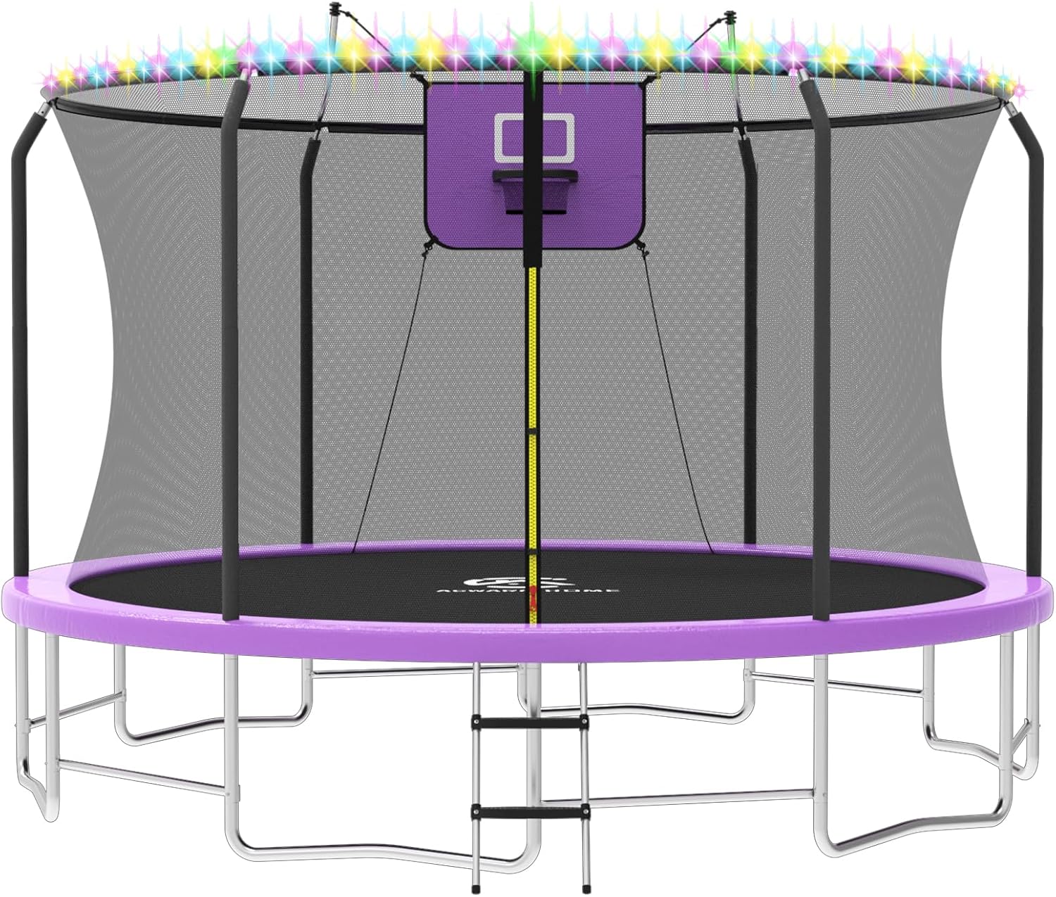 Outdoor Trampoline with Basketball Hoop and LED Lights for Fun