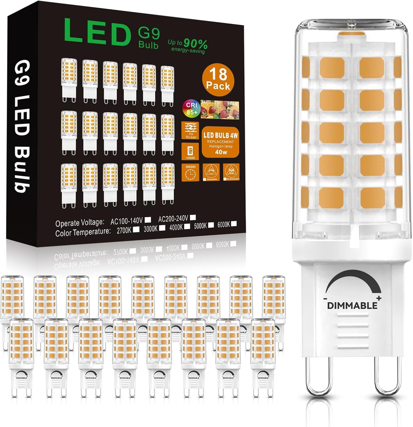 G9 LED Bulbs Dimmable 40W Equivalent 3000K Warm White 18 Pack