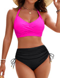 Blooming Jelly High Waisted Bikini Set - Tummy Control & Crisscross v