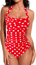 Women One Piece Tummy Control Halter Swimsuit - Ruched Slimming Fit
