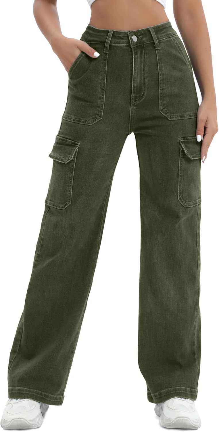Women Cargo Jeans High Waist Y2K Straight Leg Trendy Style