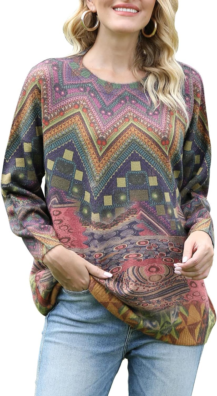 YESNO Women Christmas Sweater Graphic Printed Oversized Pullover