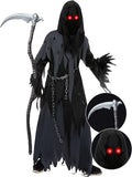 Boys Grim Reaper Costume with Lighted Glasses - Spooky Halloween Robe