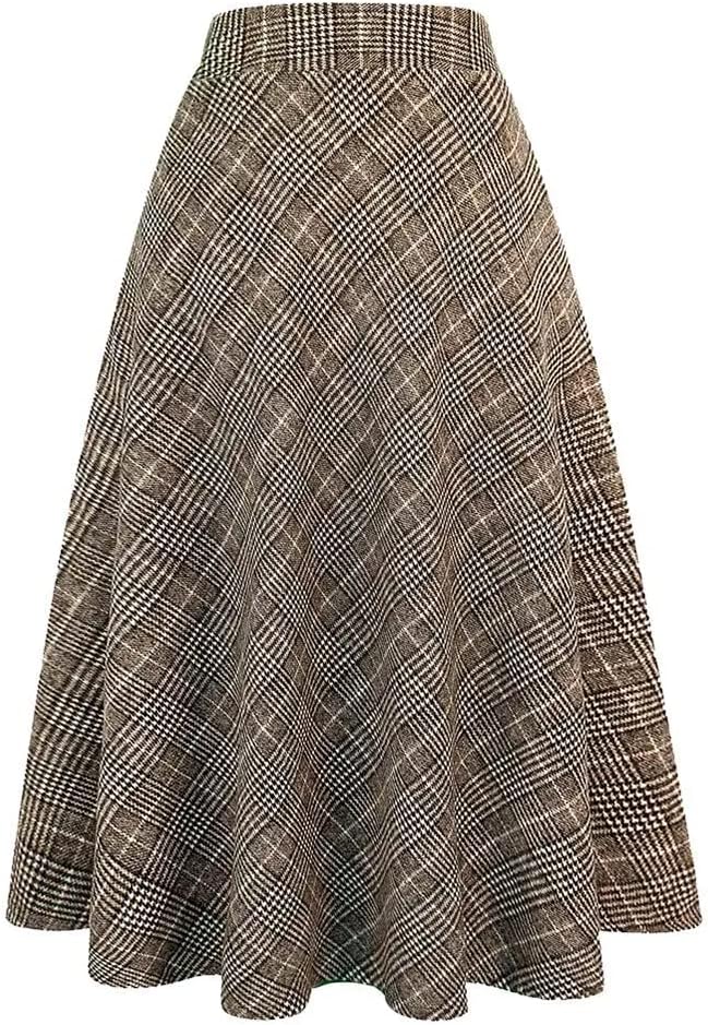 Long Plaid Wool Skirt for Womens Winter Fall Warm A Line
