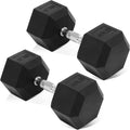 Rubber Encased Hex Dumbbell Pair 45 lb - Durable Anti-Roll Weights