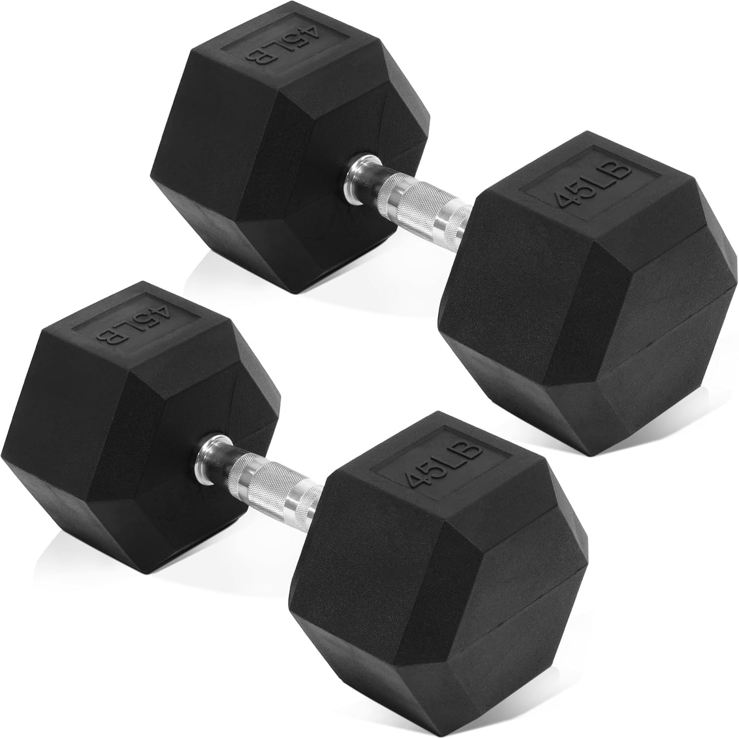 Rubber Encased Hex Dumbbell Set for Strength Training & Fitness