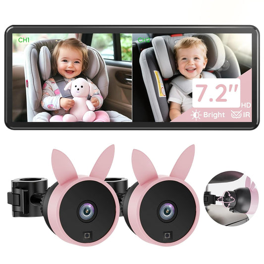 Dual Camera Baby Car Monitor with 7.2in HD Display for Safety