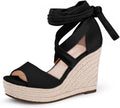 Womens Espadrilles Wedges Sandals Heels Open Toe Lace Up (Style RHSG)