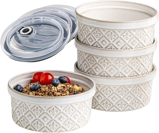 28 Oz Cereal Bowls Set with Lids for Kitchen and Camping