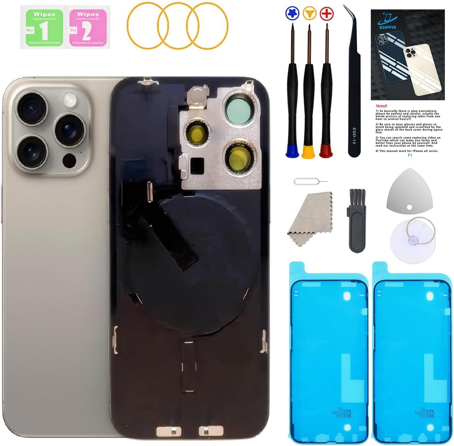 Back Glass Replacement for iPhone 15Pro with Repair Tools