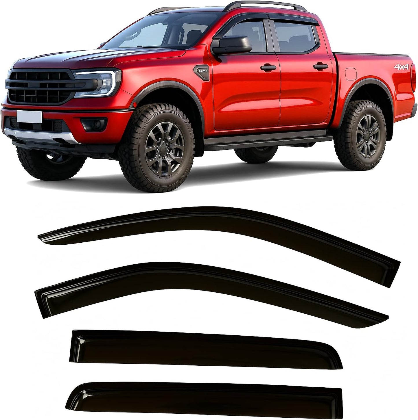 2024-2025 Tape-On Side Window Visor Deflectors for Ford Ranger