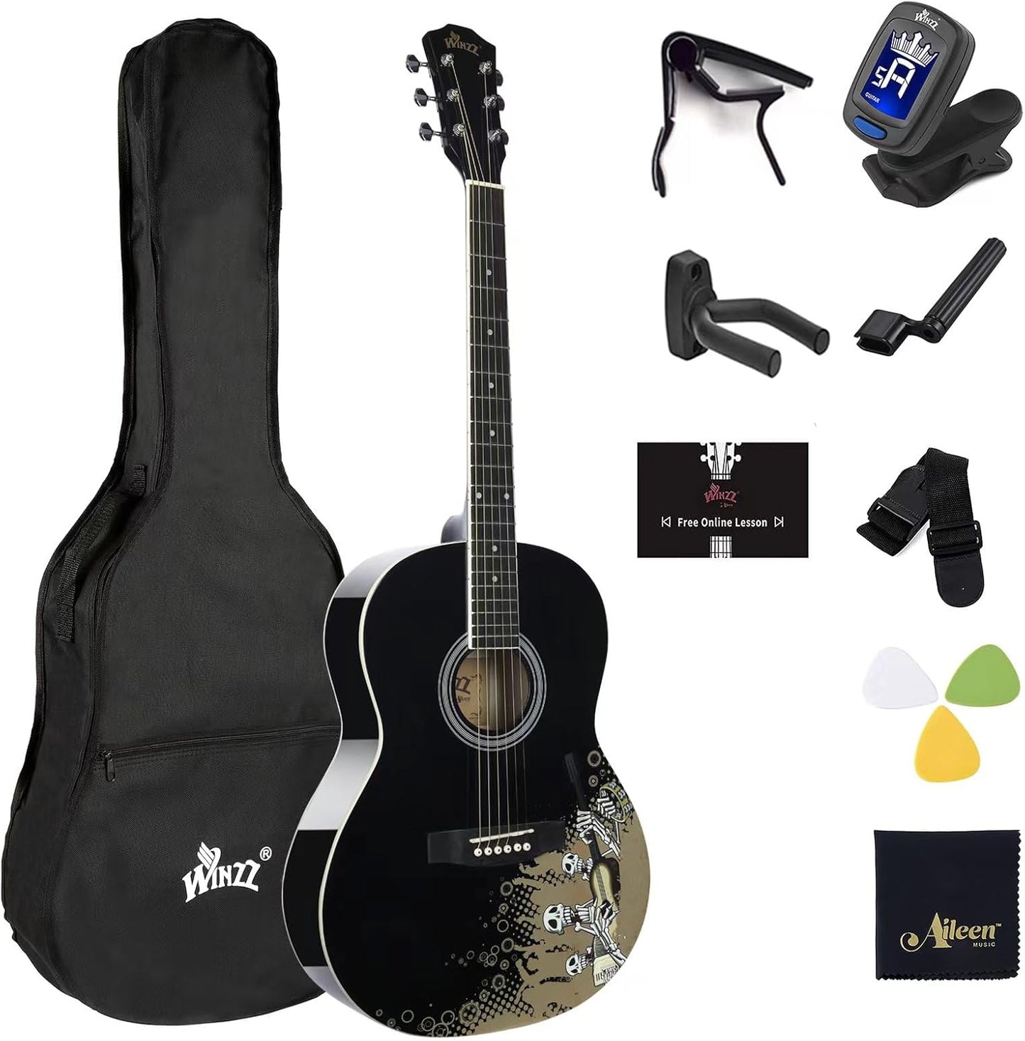 WINZZ AF227A Concert Acoustic Guitar with Full Kit for All Players