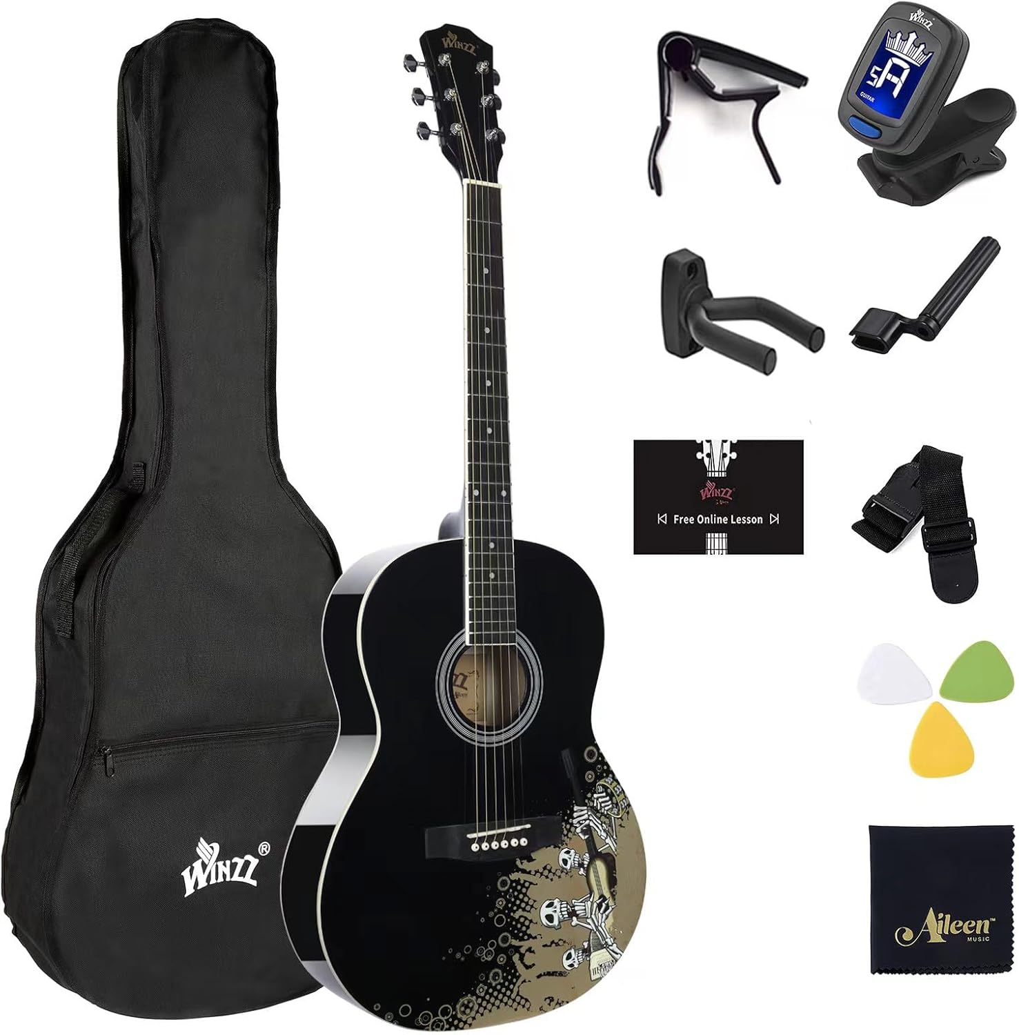 WINZZ AF227A Concert Acoustic Guitar with Full Kit for All Players
