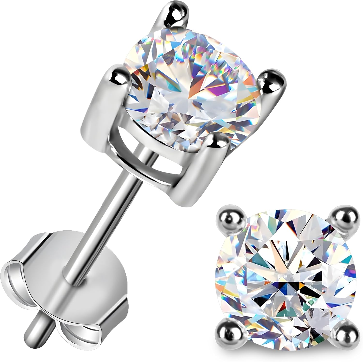 Moissanite Stud Earrings for Women and Men, 18K Gold Plated
