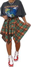 Women's Plaid Skirts High Waisted Knot Front Asymmetrical (Style 34SW)