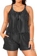 Women One Piece Romper Swimsuit with Pockets - Modest Boyleg