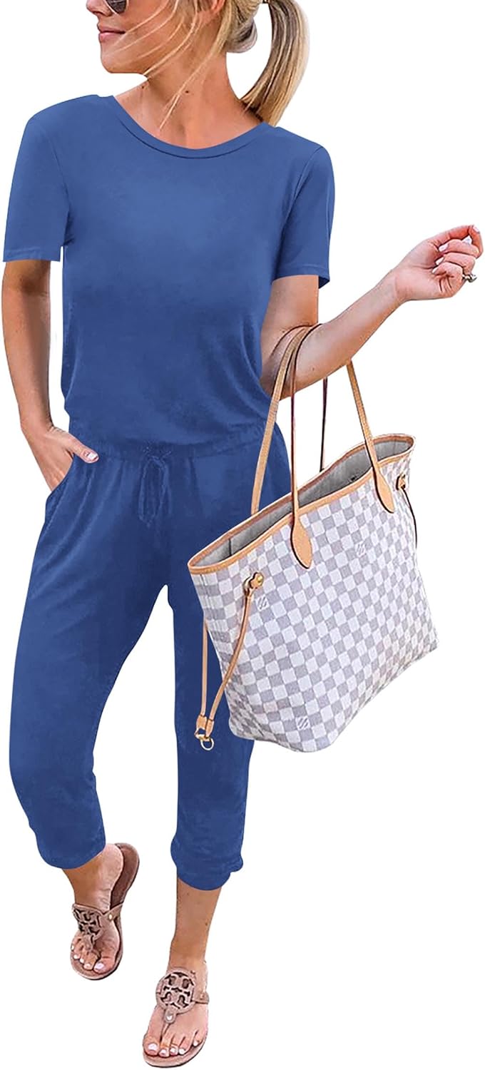 KIRUNDO Jumpsuits for Women Summer Casual Short Sleeve Romper